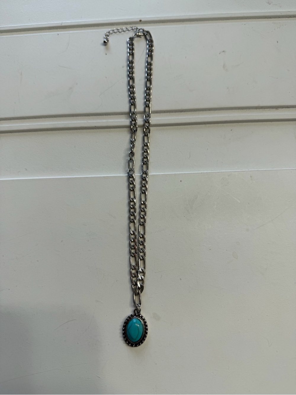 Silver Chain Necklace and Turquoise Pendant Fashion Costume Jewelry - Picture 2 of 3